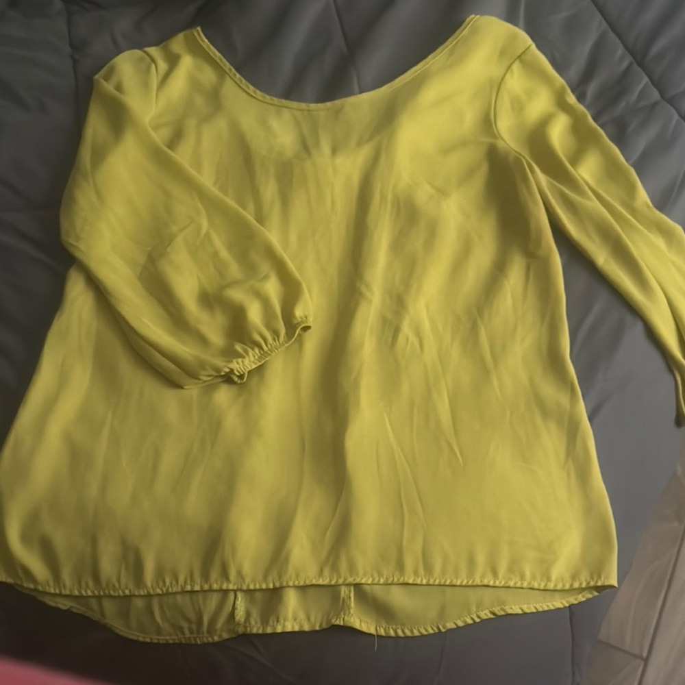 Moa Moa Yellow 3/4 Sleeve Relaxed Blouse with Crew Neck